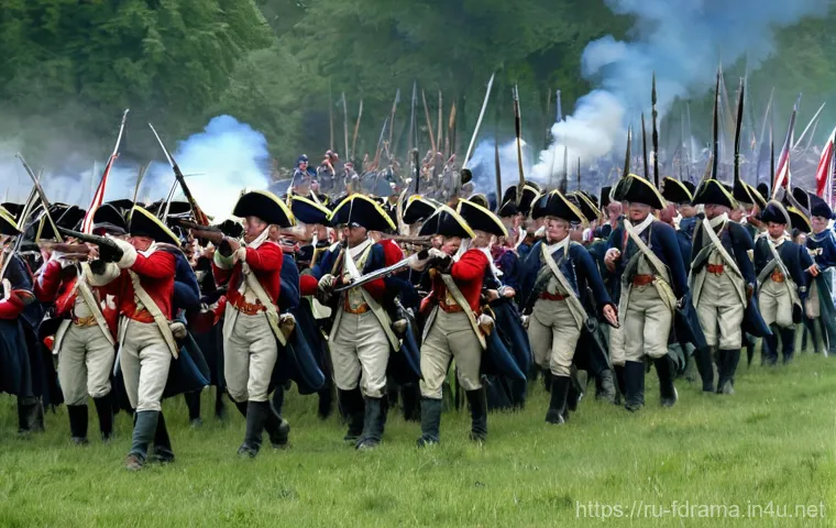 더 패트리어트 주요 전투 분석 - **Prompt 2: Forest Ambush - Guerrilla Tactics**
    A dynamic scene depicting colonial militia membe...