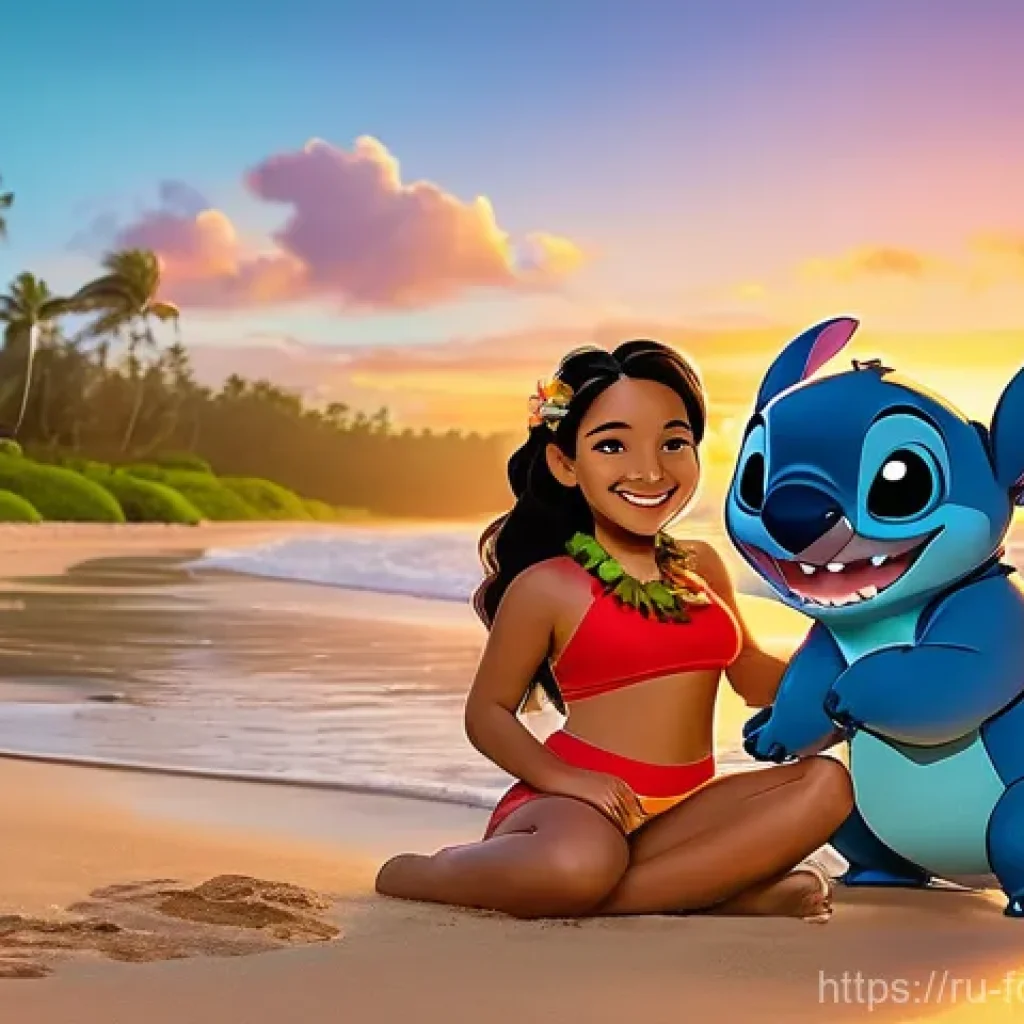 릴로와 스티치  시리즈 시청 팁 - **"Ohana, Family, and Hawaiian Sunset"**
    A heartwarming family portrait of Lilo, Stitch, and Nan...